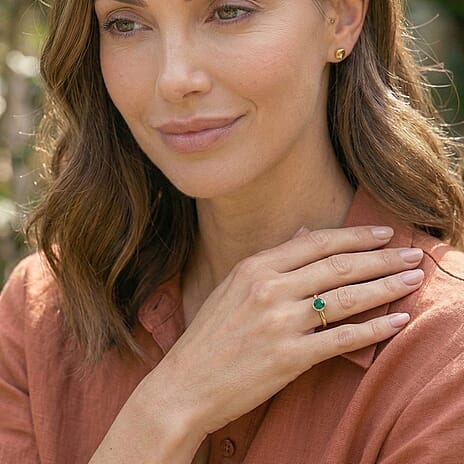 Socoto Emerald Solitaire Ring in 14K Gold Overlay Sterling Silver