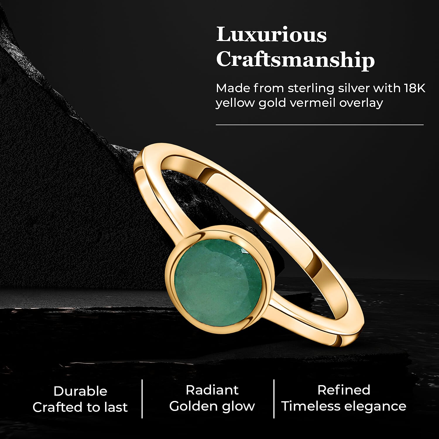 Solitaire Ring in 18K Yellow Gold Vermeil Overlay Sterling Silver