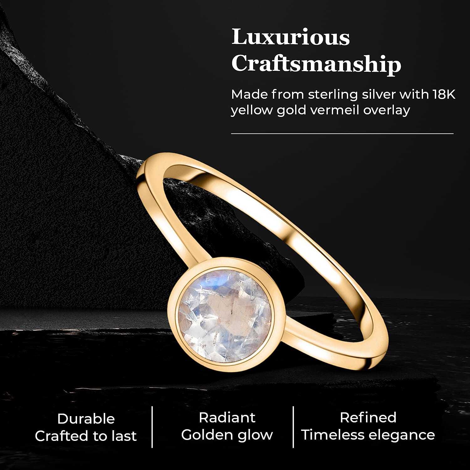 Solitaire Ring in 18K Yellow Gold Vermeil Overlay Sterling Silver