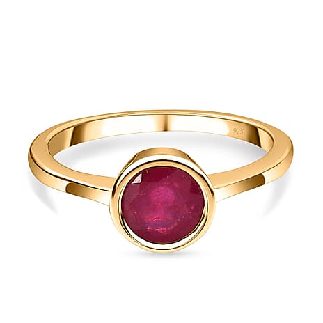 African Ruby (FF) Solitaire Ring in 18K Yellow Gold Vermeil Plated Sterling Silver 1.18 Ct.