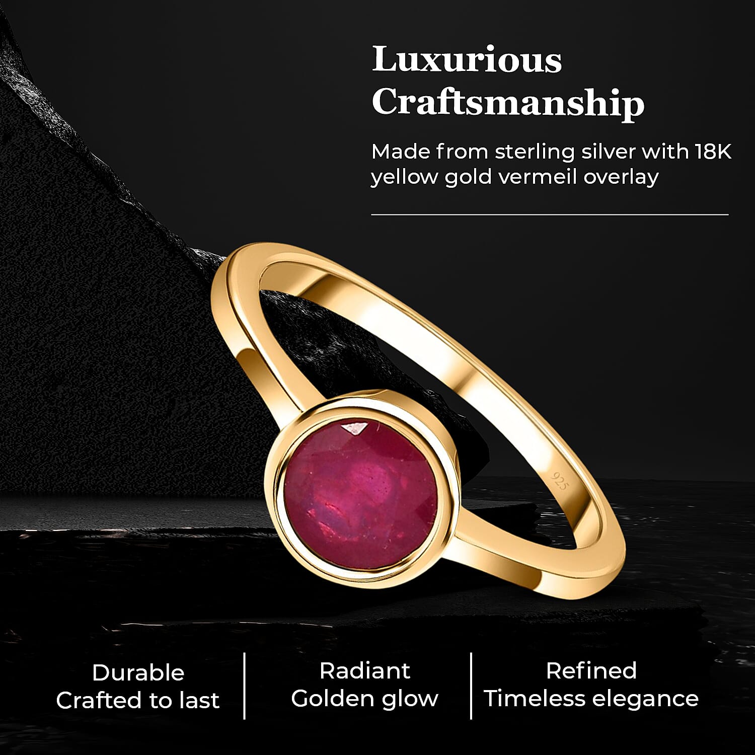 Solitaire Ring in 18K Yellow Gold Vermeil Overlay Sterling Silver