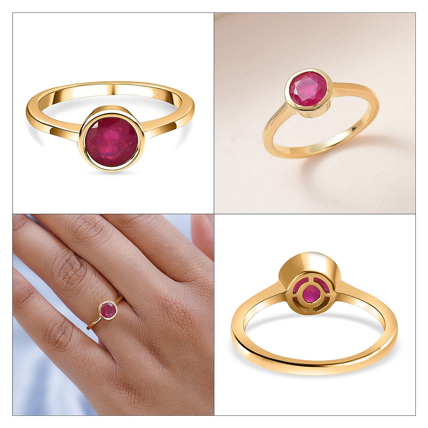 Solitaire Ring in 18K Yellow Gold Vermeil Overlay Sterling Silver