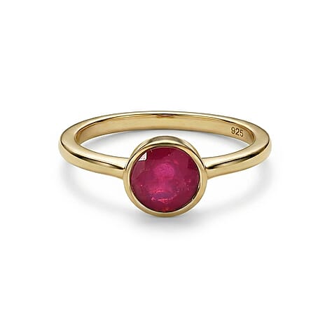 African Ruby (FF) Solitaire Ring in 18K Yellow Gold Vermeil Plated Sterling Silver 1.18 Ct.