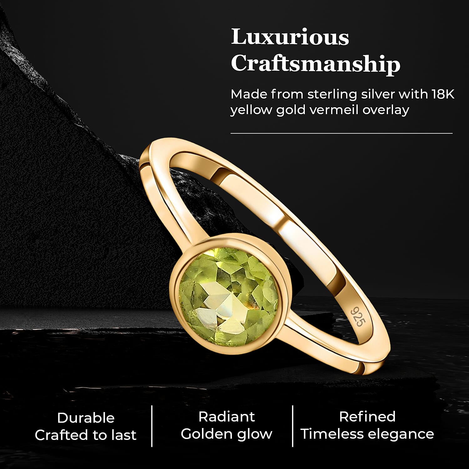 Solitaire Ring in 18K Yellow Gold Vermeil Overlay Sterling Silver