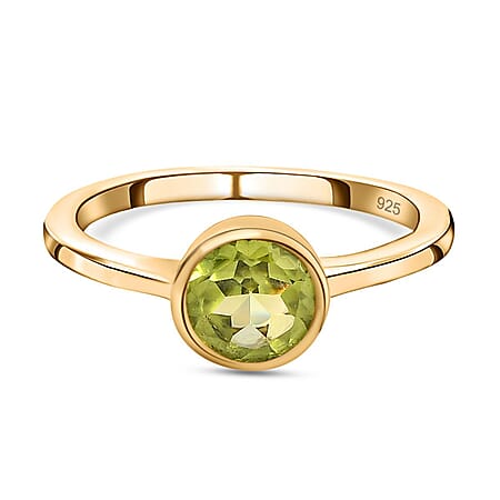Peridot August Birthstone Solitaire Ring in 18K Vermeil Yellow Gold Plated Sterling Silver