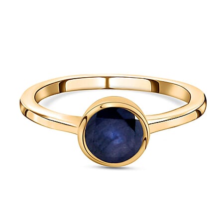 Fissure Filled Blue Sapphire September Birthstone Solitaire Ring in 18K Vermeil Yellow Gold Plated Sterling Silver