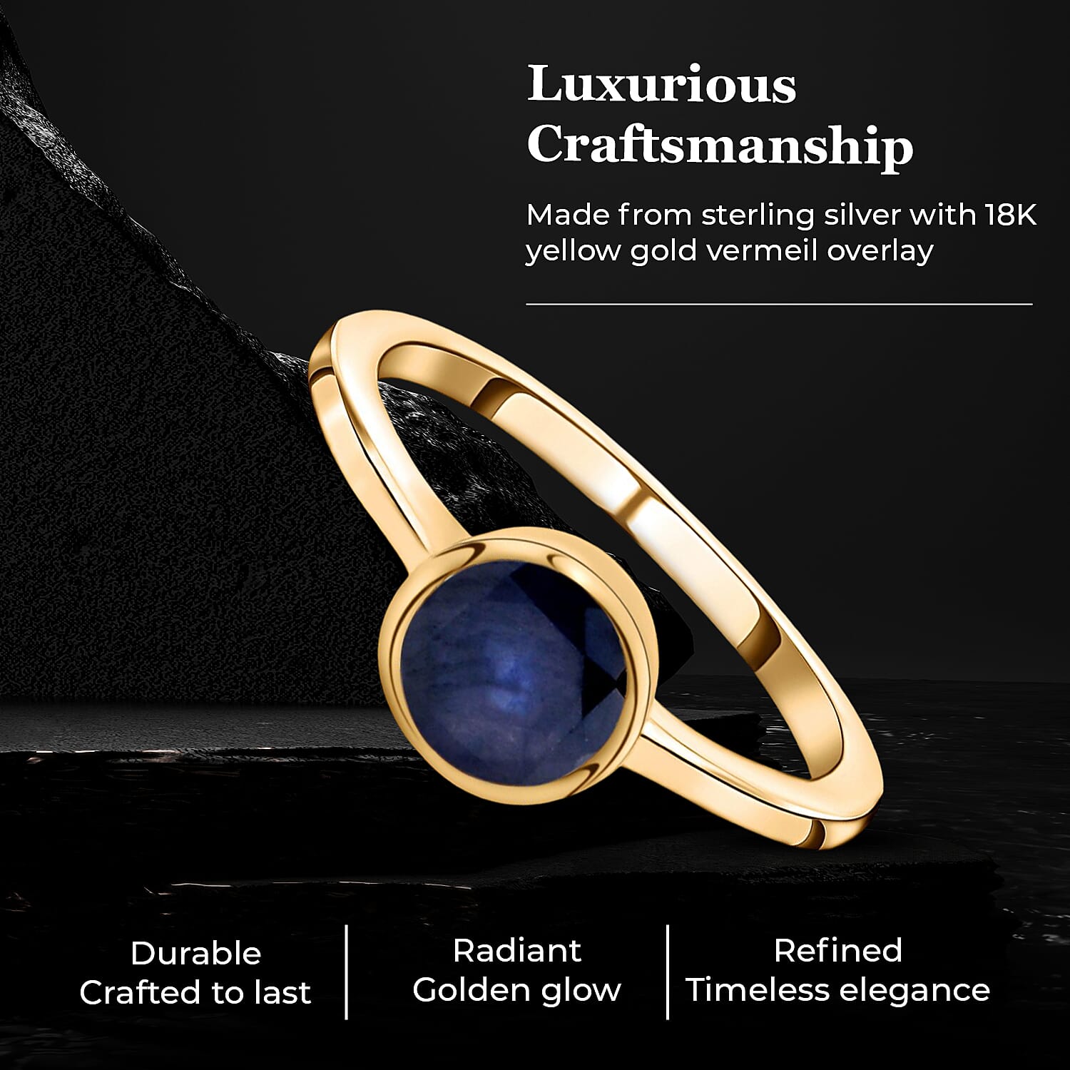 Solitaire Ring in 18K Yellow Gold Vermeil Overlay Sterling Silver