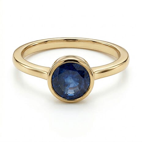 Blue Sapphire Solitaire Ring in 18K Vermeil Yellow Gold Plated Sterling Silver 1.22 Ct