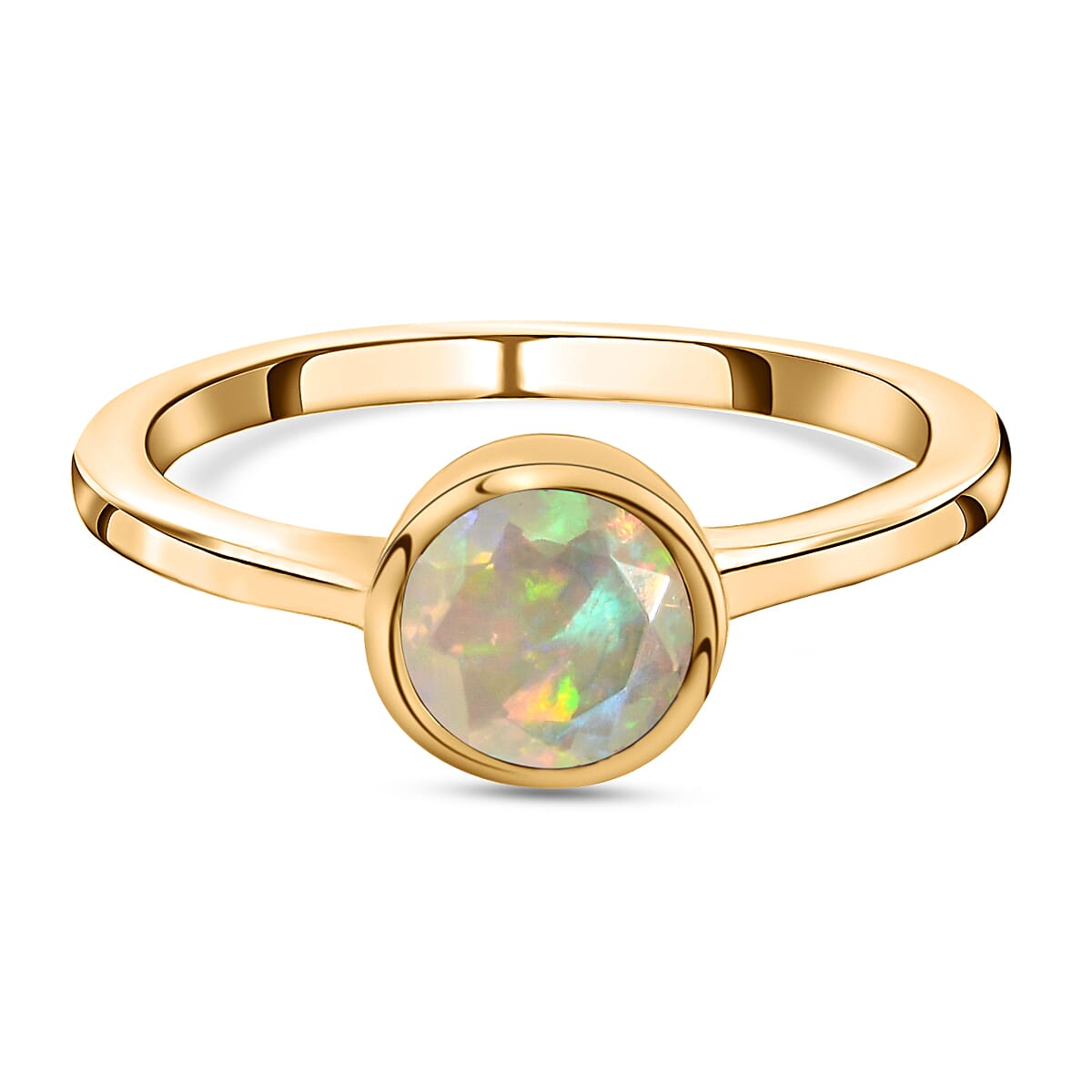 Ethiopian Welo Opal Solitaire Ring in 18K Vermeil Yellow Gold Plated Sterling Silver
