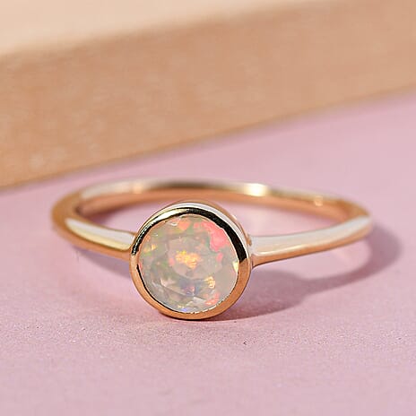 Ethiopian Welo Opal Solitaire Ring in 18K Vermeil Yellow Gold Plated Sterling Silver