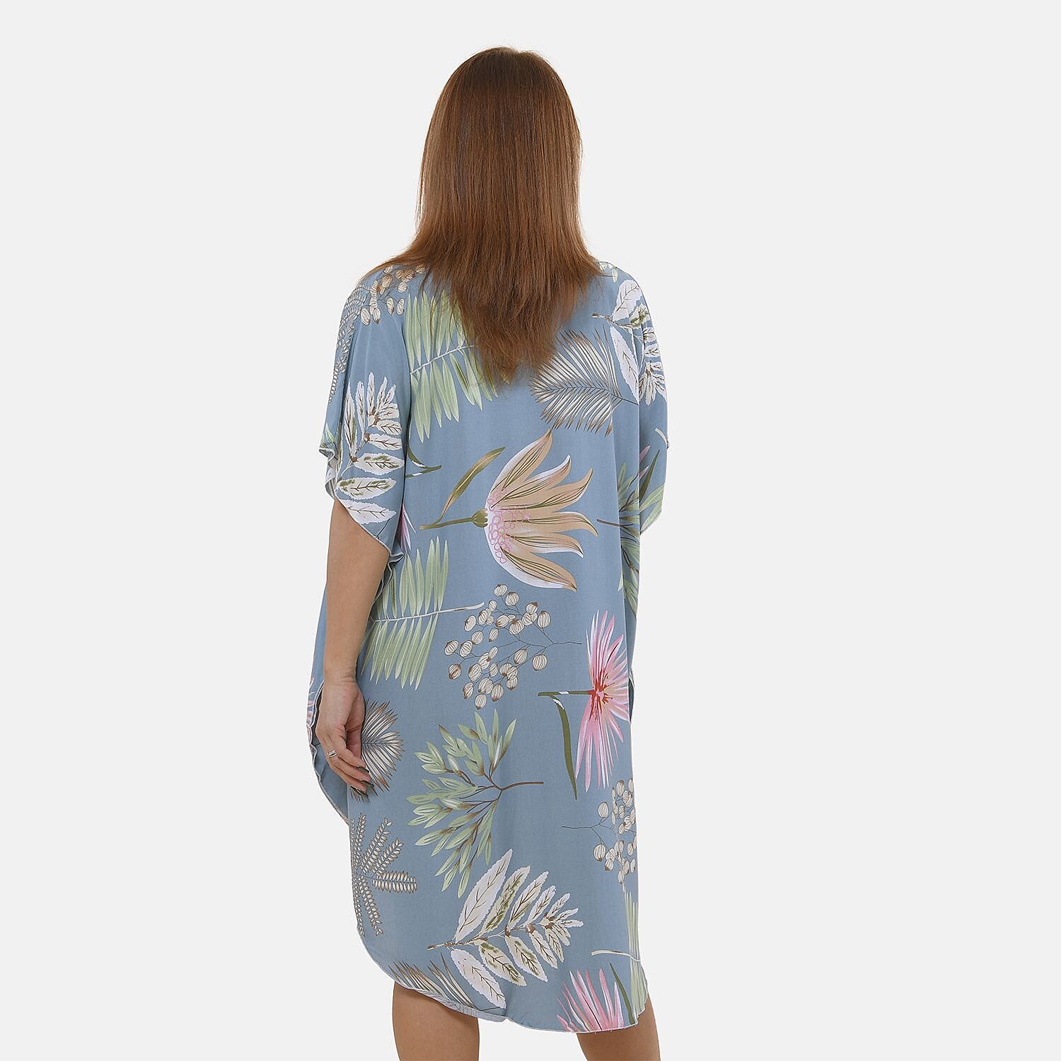 TAMSY 100% Viscose Leaf Pattern Kaftan Dress (Size 8-22) - Green