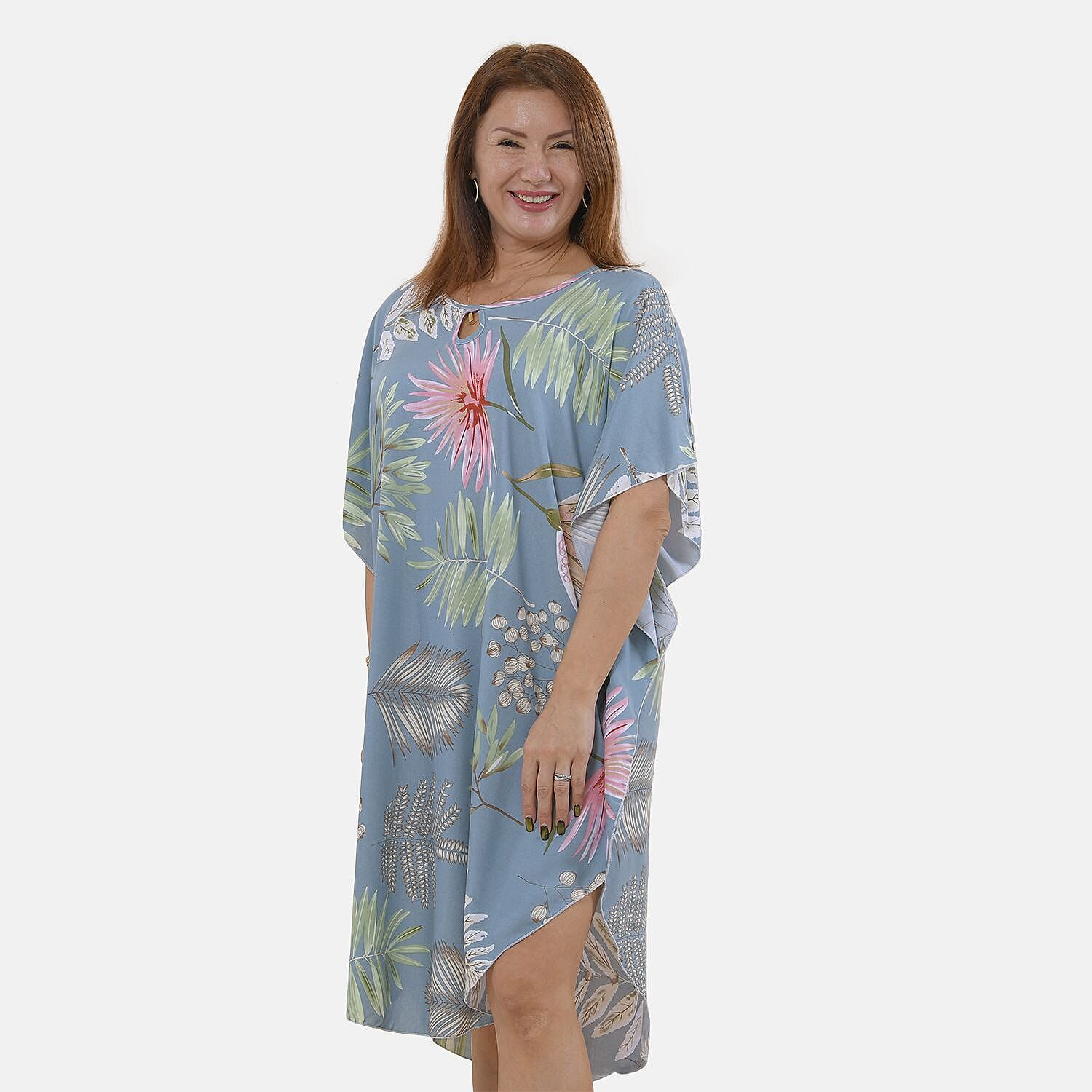 TAMSY 100% Viscose Leaf Pattern Kaftan Dress (Size 8-22) - Green