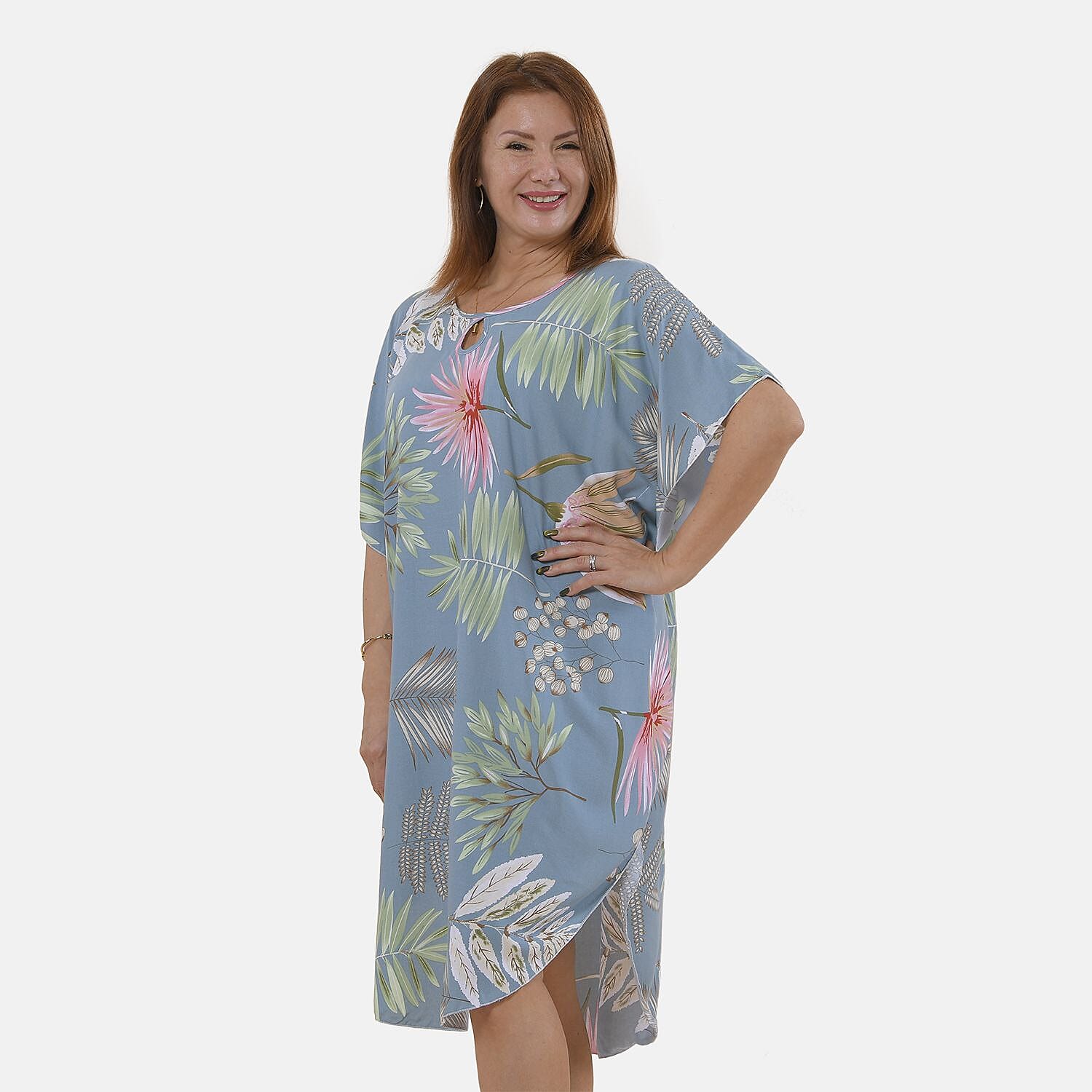 TAMSY 100% Viscose Leaf Pattern Kaftan Dress (Size 8-22) - Green