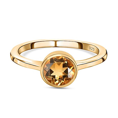 Citrine Solitaire Ring in 18K Vermeil Yellow Gold Plated Sterling Silver
