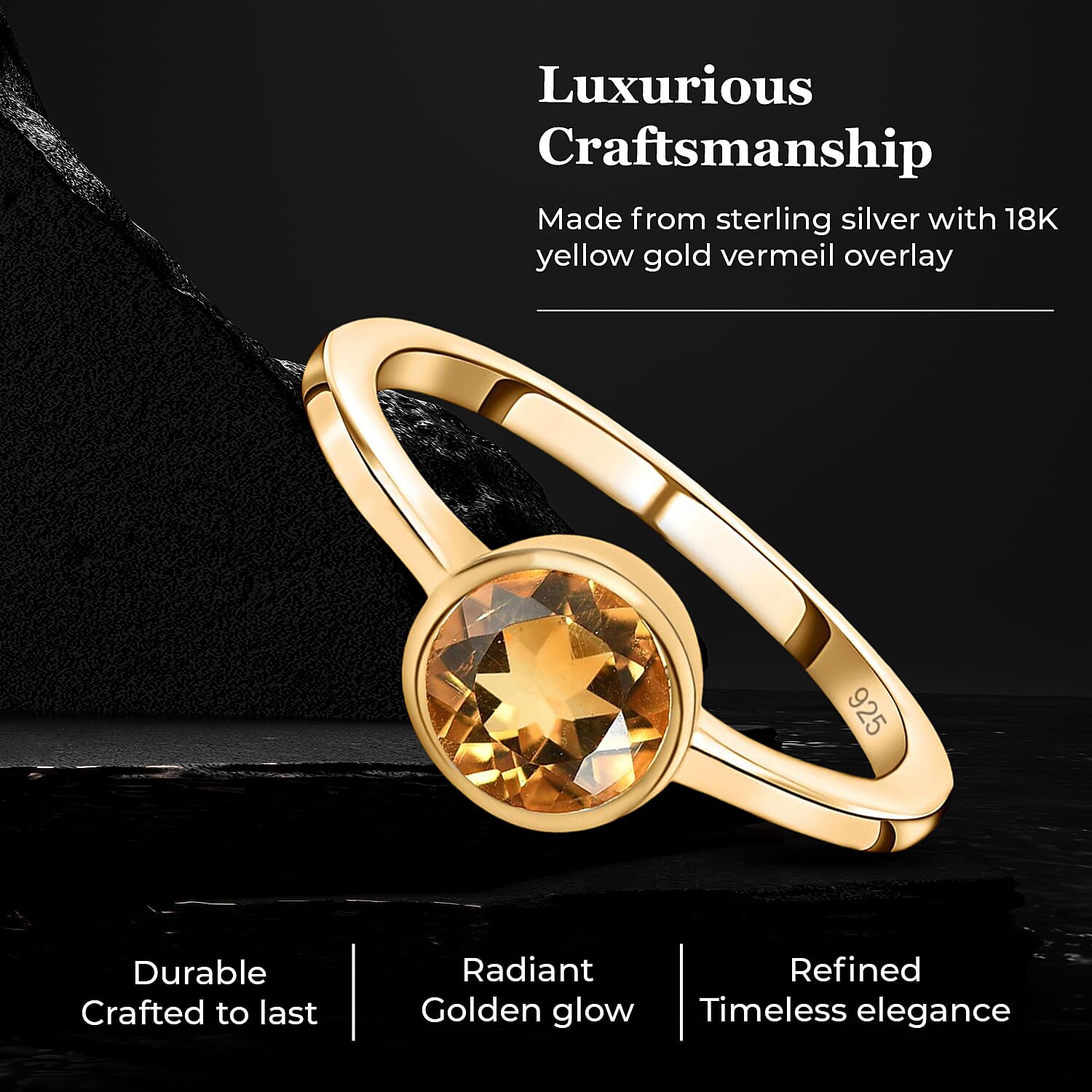 Solitaire Ring in 18K Yellow Gold Vermeil Overlay Sterling Silver