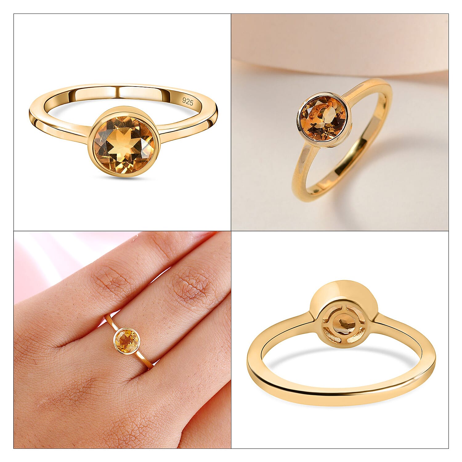 Solitaire Ring in 18K Yellow Gold Vermeil Overlay Sterling Silver