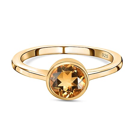 Citrine November Birthstone Solitaire Ring in 18K Vermeil Yellow Gold Plated Sterling Silver