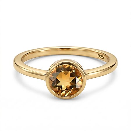 Citrine November Birthstone Solitaire Ring in 18K Vermeil Yellow Gold Plated Sterling Silver