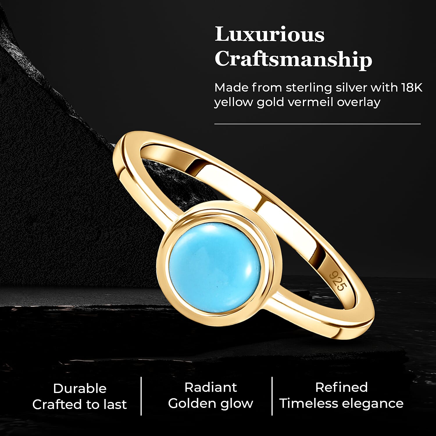 Solitaire Ring in 18K Yellow Gold Vermeil Overlay Sterling Silver