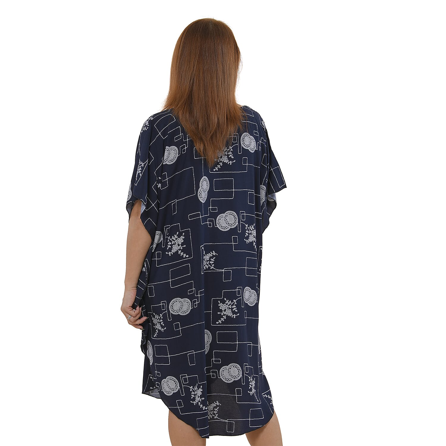 TAMSY 100% Viscose Printed Kaftan Dress (Size 8-22) - Dark Blue