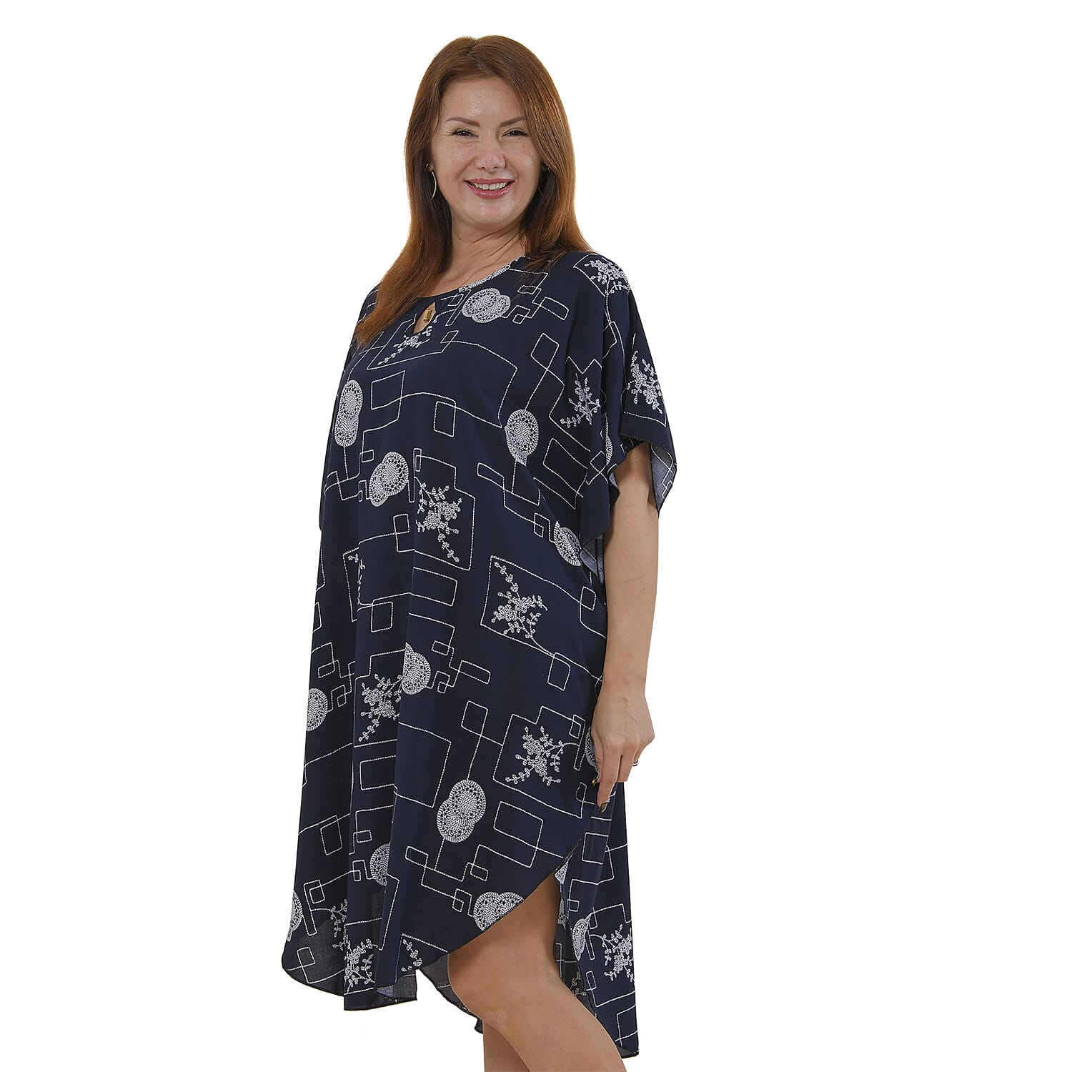 TAMSY 100% Viscose Printed Kaftan Dress (Size 8-22) - Dark Blue