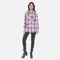 TAMSY  Viscose Plaid Pattern Shirt - White