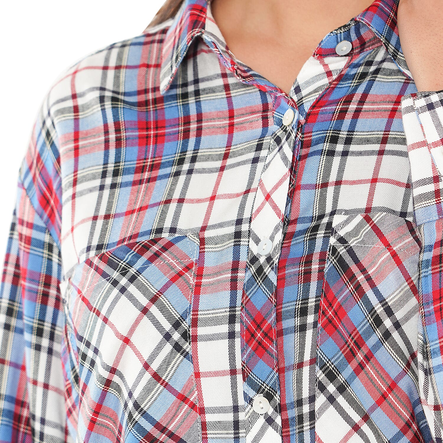 TAMSY Viscose Plaid Pattern Shirt - White TAMSY Viscose Plaid Pattern Shirt - White