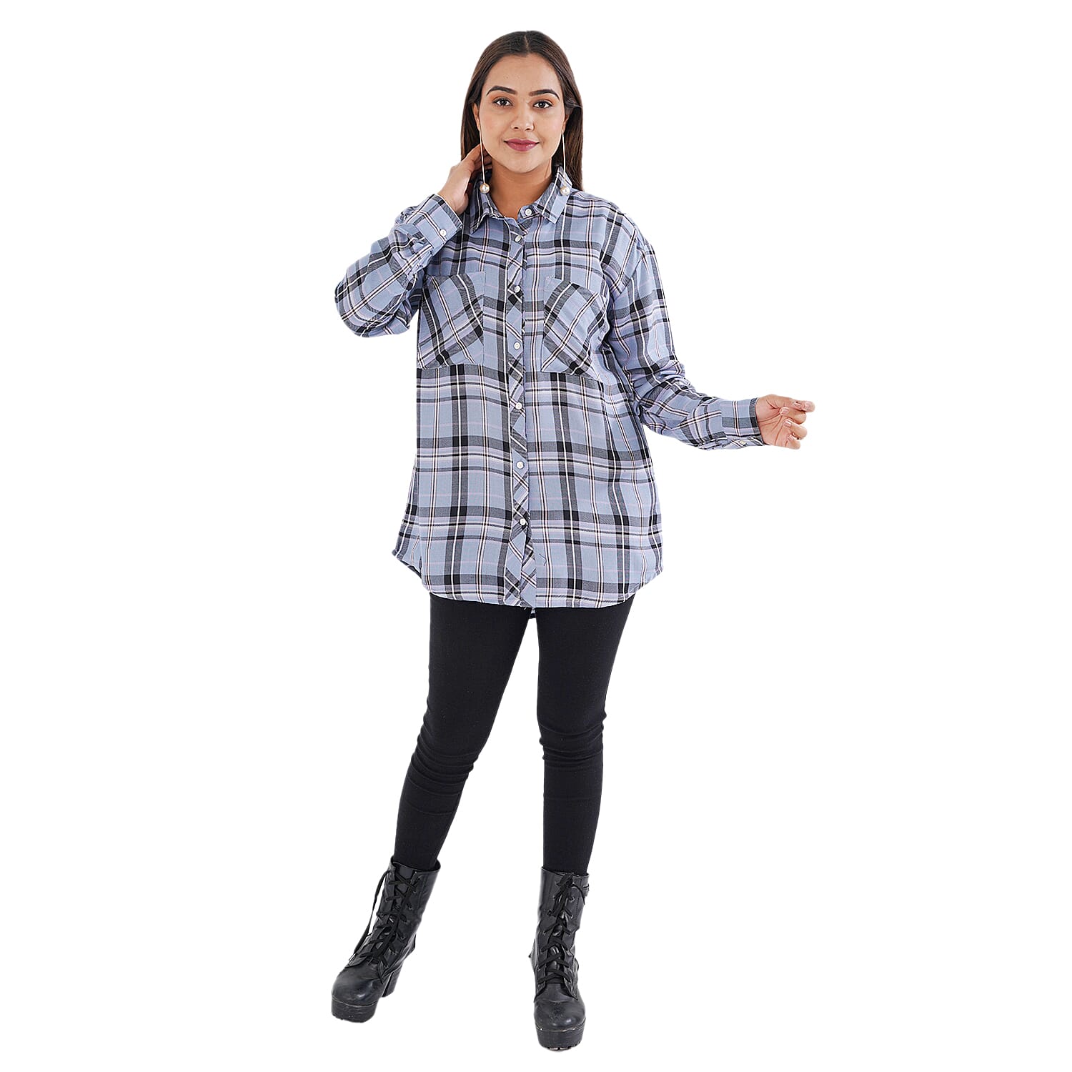 TAMSY VISCOSE Check Shirt - Blue