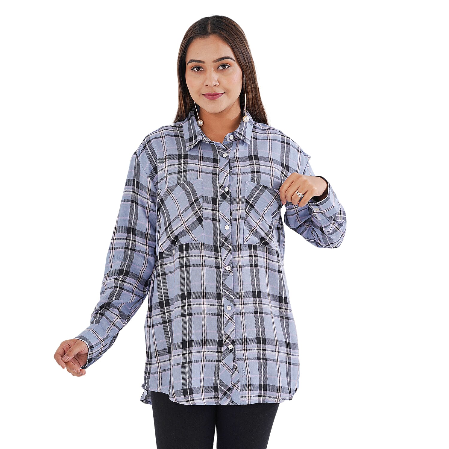 TAMSY VISCOSE Check Shirt - Blue