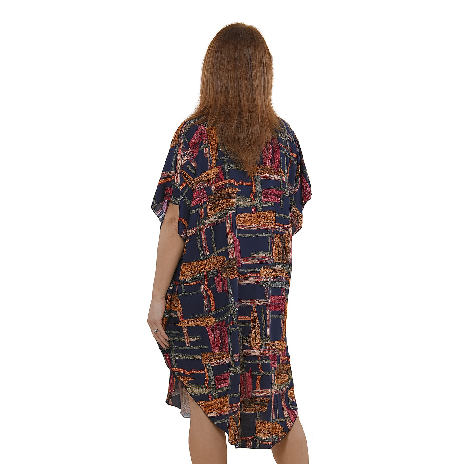 TAMSY 100% Viscose Printed Kaftan Dress (Size 8-22) - Navy & Multi