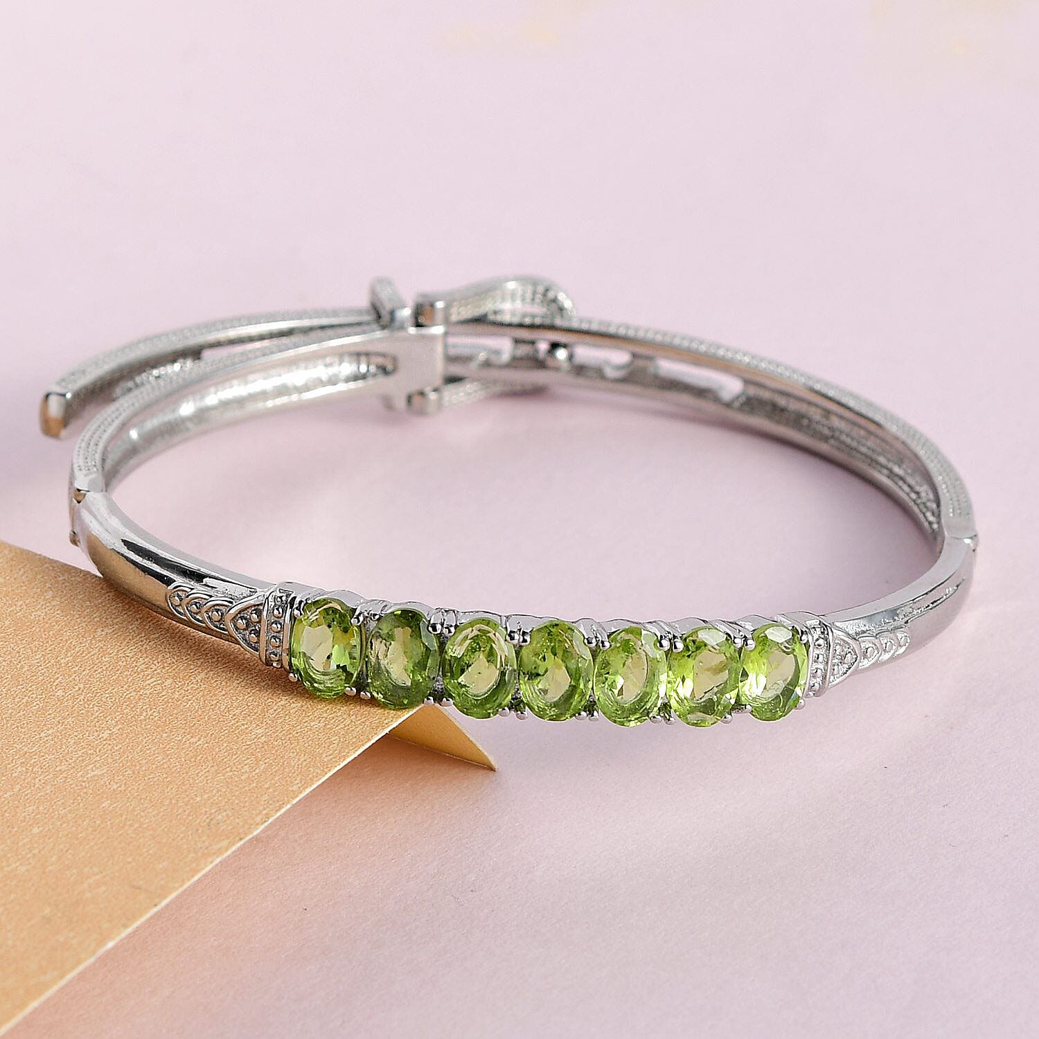 Peridot Adjustable Buckle Bangle (Size - 6.5-8 )