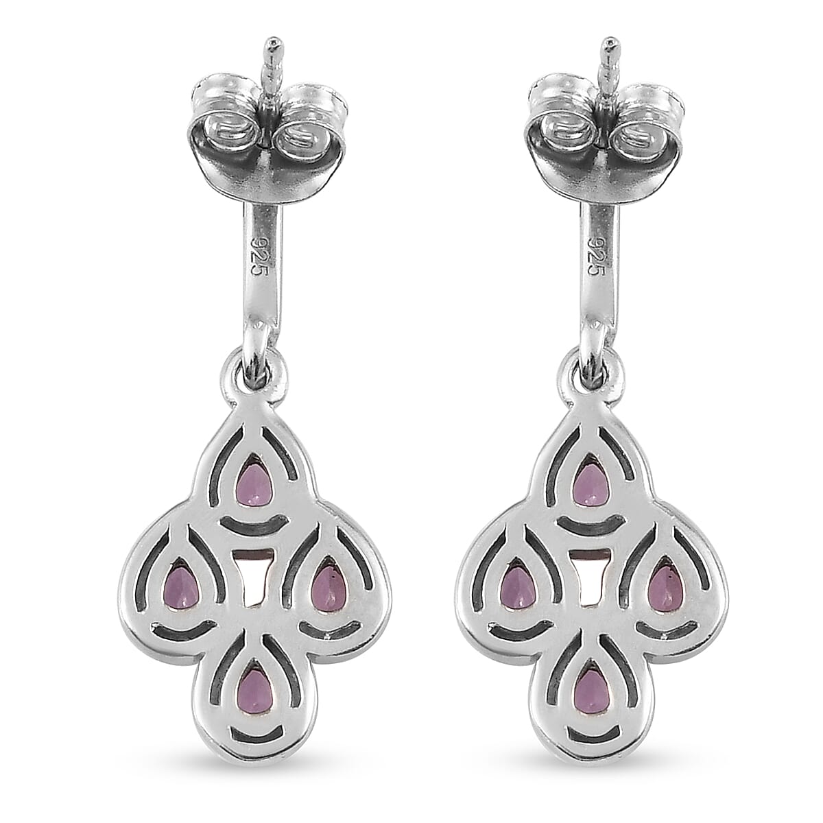 Pink Sapphire Dangling Earrings (with Push Back) in Platinum Overlay Sterling Silver 1.36 Ct.