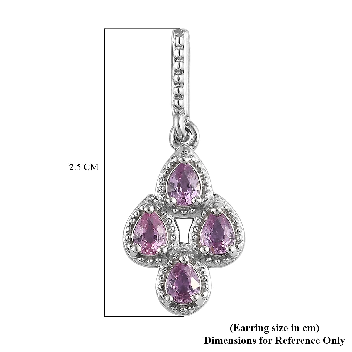 Pink Sapphire Dangling Earrings (with Push Back) in Platinum Overlay Sterling Silver 1.36 Ct.