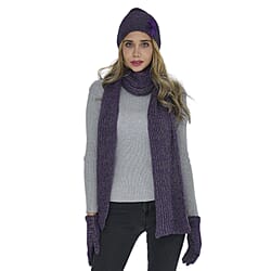 3 Piece Set - 100% Acrylic Knitted Scarf Hat and Gloves - Black