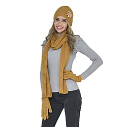 3 Piece Set - 100% Acrylic Knitted Scarf Hat and Gloves - Black