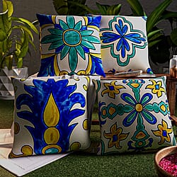 Set of 4 Printed Cushion Cover Green & White