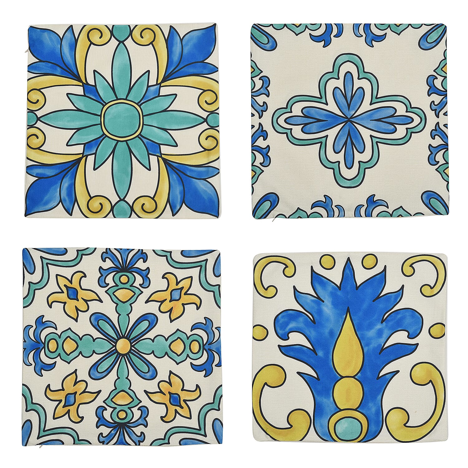 Set of 4 Printed Cushion Cover Green & White