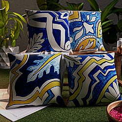 Set of 4 Printed Cushion Cover Green & White