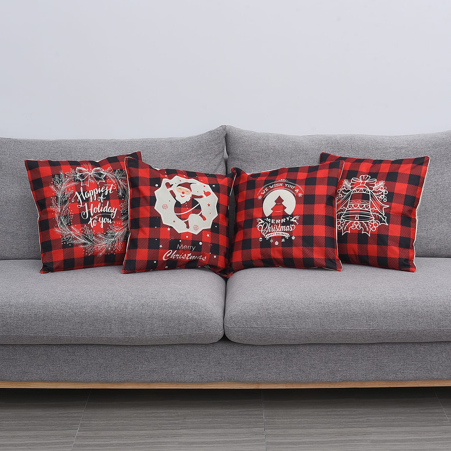 Set of 4 - Checkered Pattern Cushion Cover (Size 45 Cm)- Red, Black & Yellow
