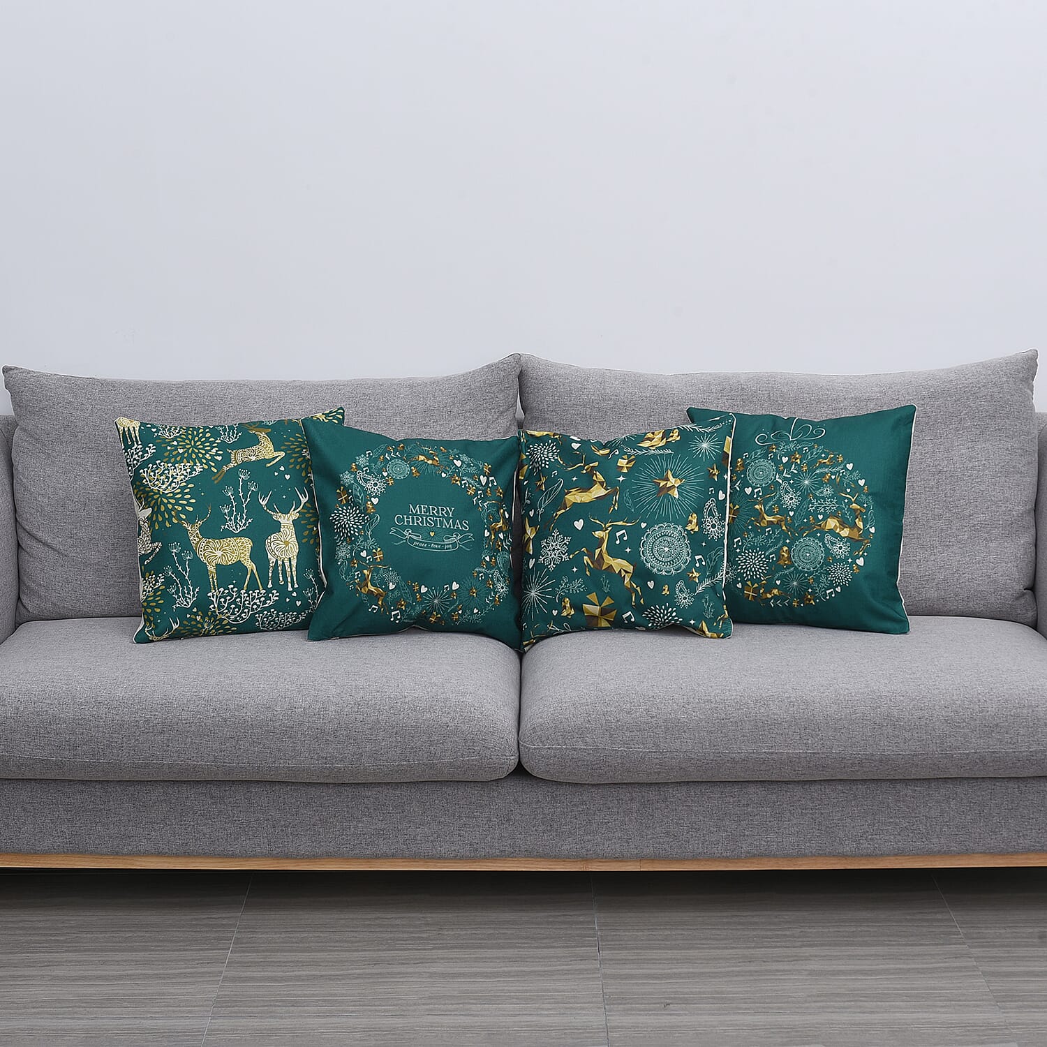 Set of 4 - Christmas Theme Pattern Cushion Cover (Size 44 Cm)- Green & Yellow