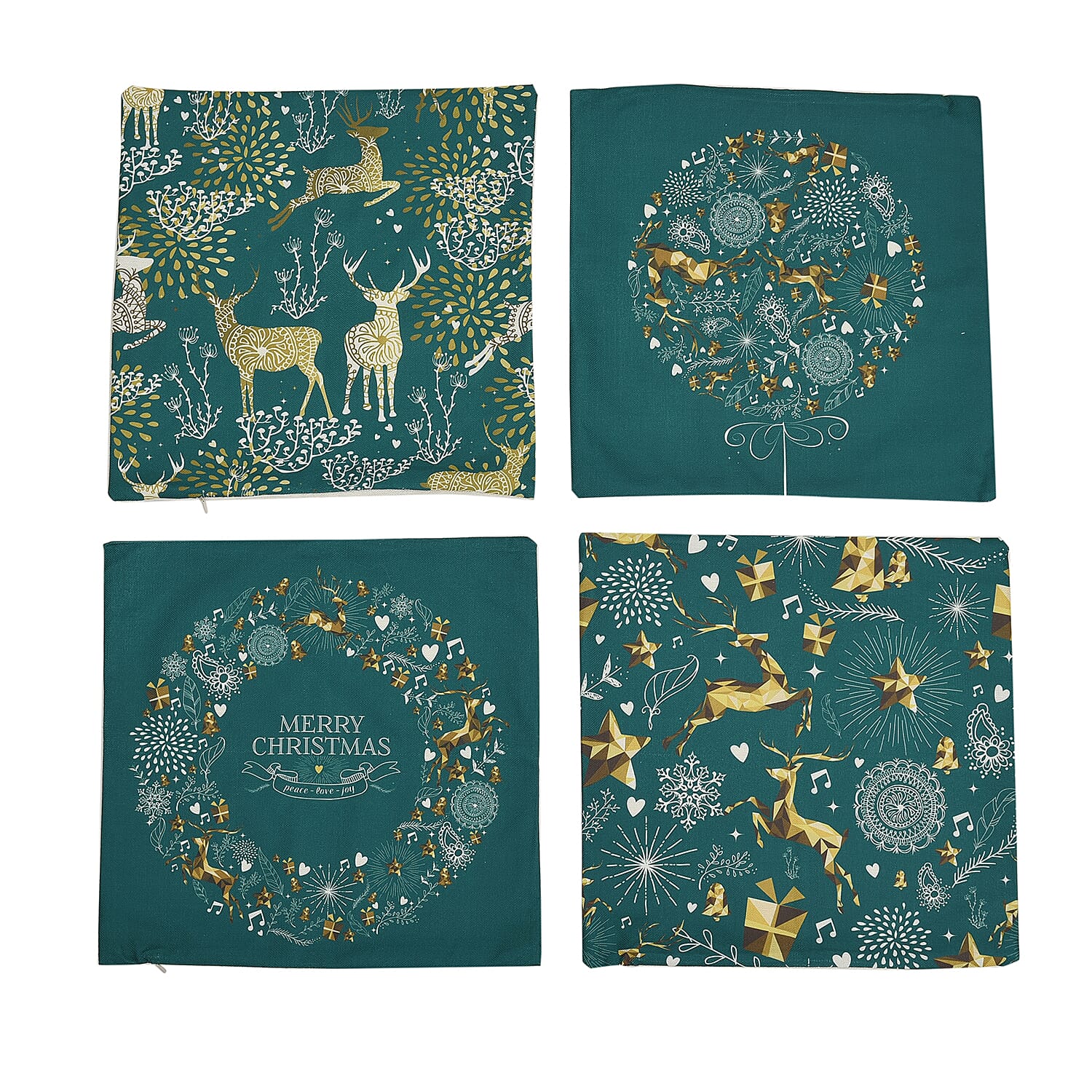 Set of 4 - Christmas Theme Pattern Cushion Cover (Size 44 Cm)- Green & Yellow