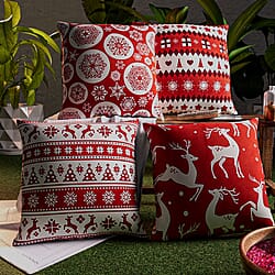 Set of 4 Printed Cushion Cover Green & White