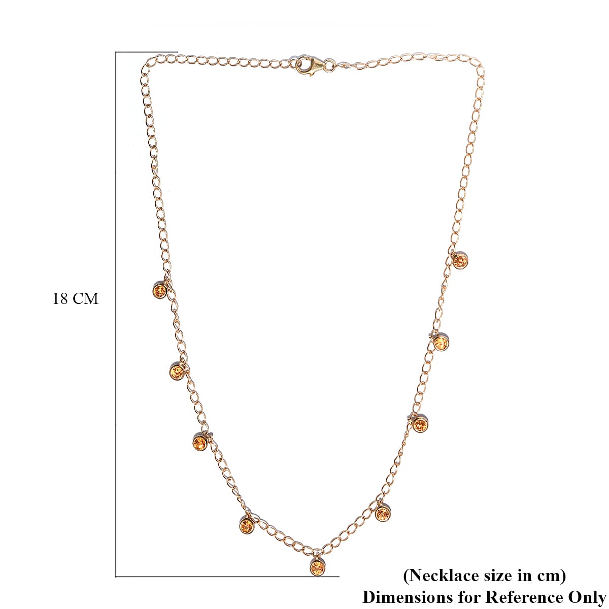 Orange Sapphire Station Necklace (Size - 18) in Platinum Overlay Sterling Silver 3.80 Ct, Silver wt. 5.07 Gms