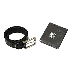 ASSOTS LONDON Mens Genuine Leather Belt and Wallet Gift Set in Box Black 