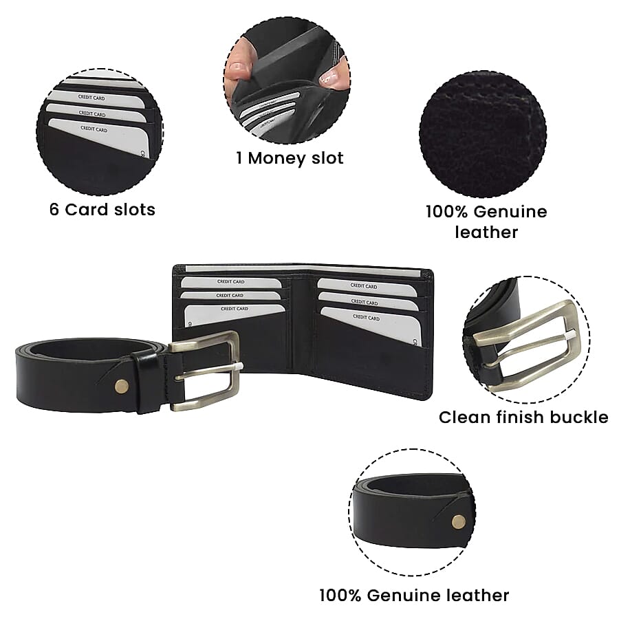 ASSOTS LONDON Mens Genuine Leather Belt and Wallet Gift Set in Box Black 