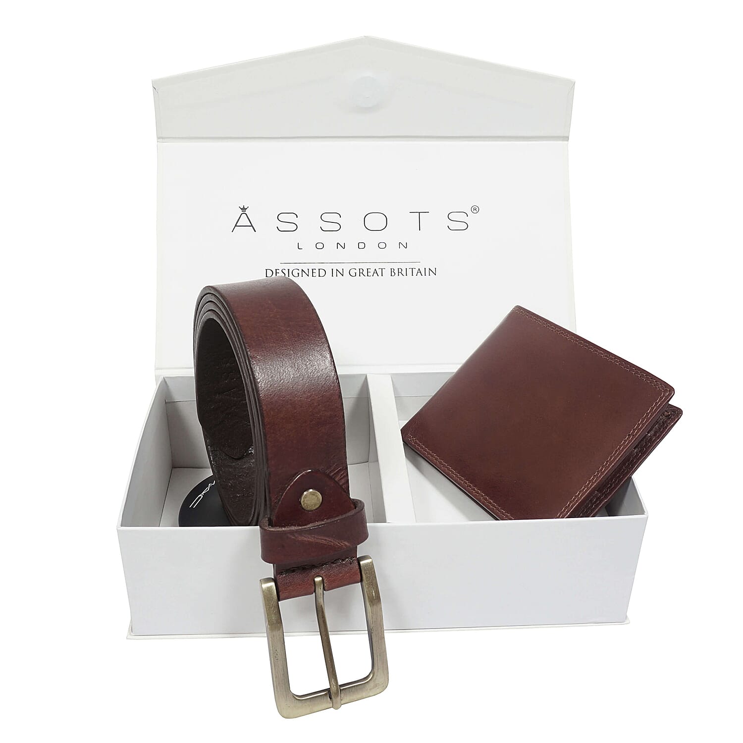 ASSOTS LONDON Mens Genuine Leather Belt and Wallet Gift Set in Box Black 