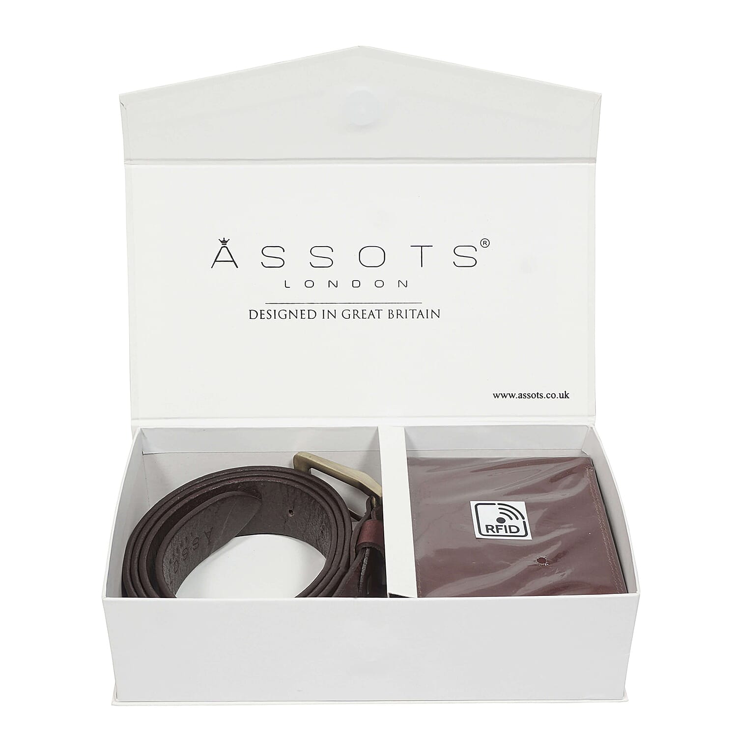 ASSOTS LONDON Mens Genuine Leather Belt and Wallet Gift Set in Box Black 