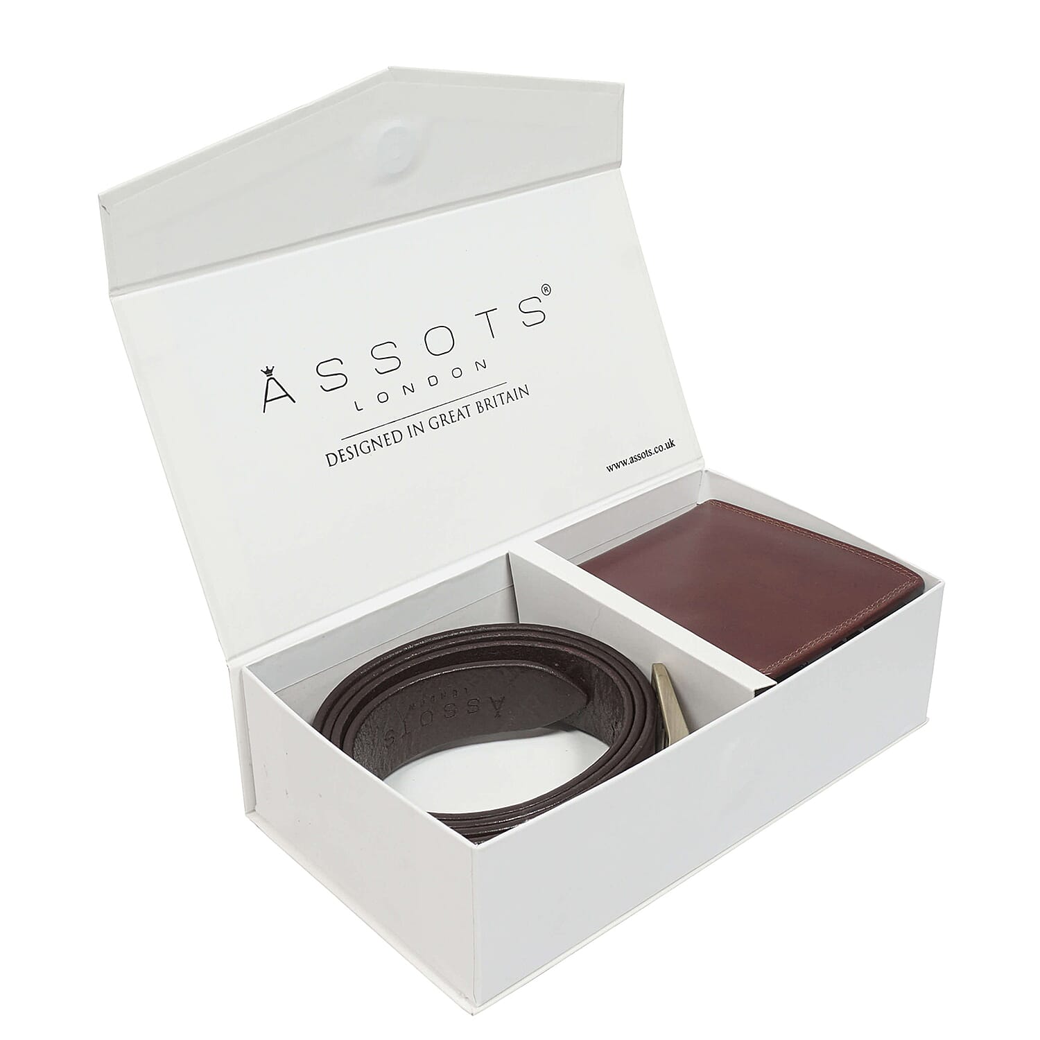ASSOTS LONDON Mens Genuine Leather Belt and Wallet Gift Set in Box Black 