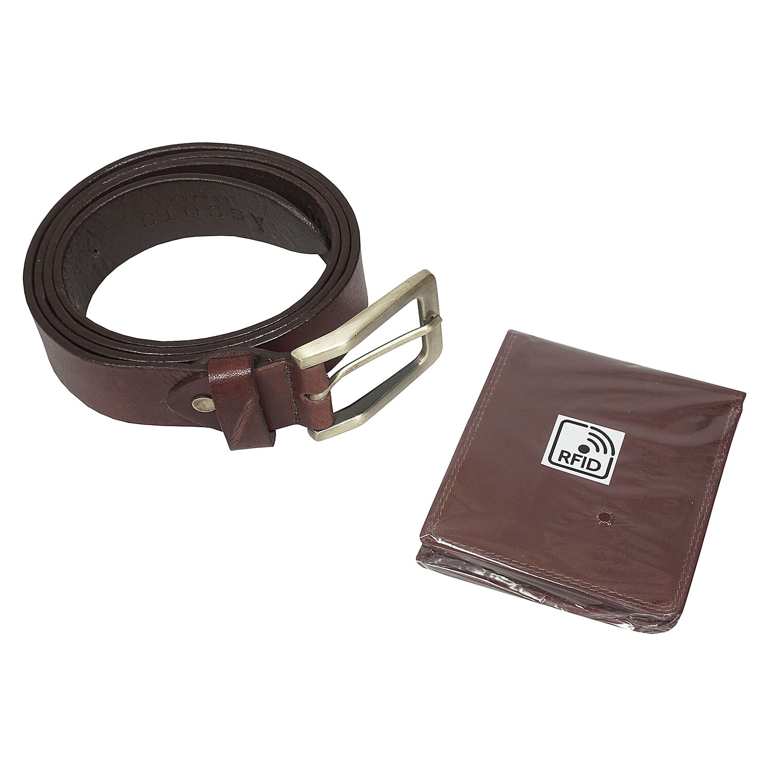 ASSOTS LONDON Mens Genuine Leather Belt and Wallet Gift Set in Box Black 