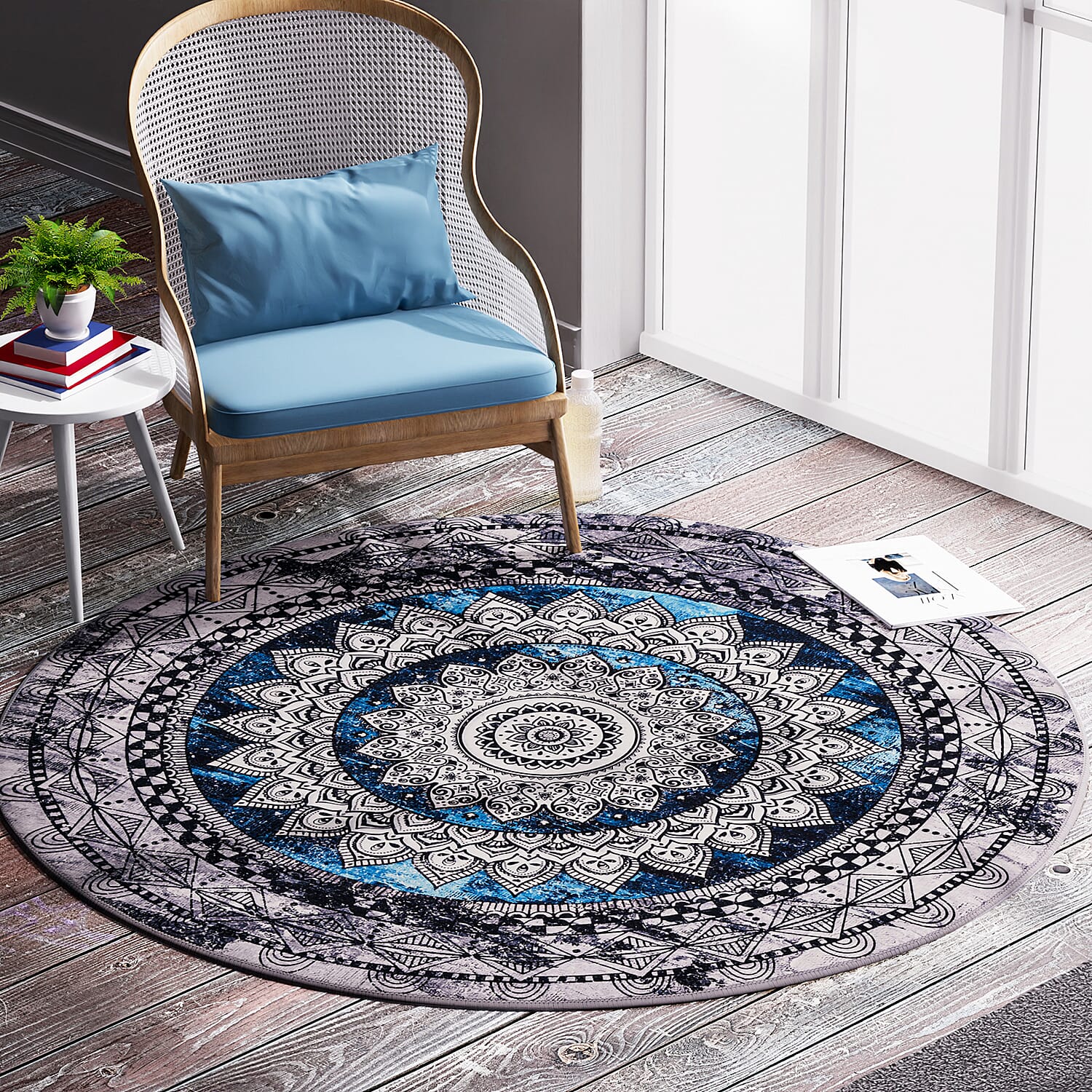 TJC Printed Chenille Carpet - Blue & Black
